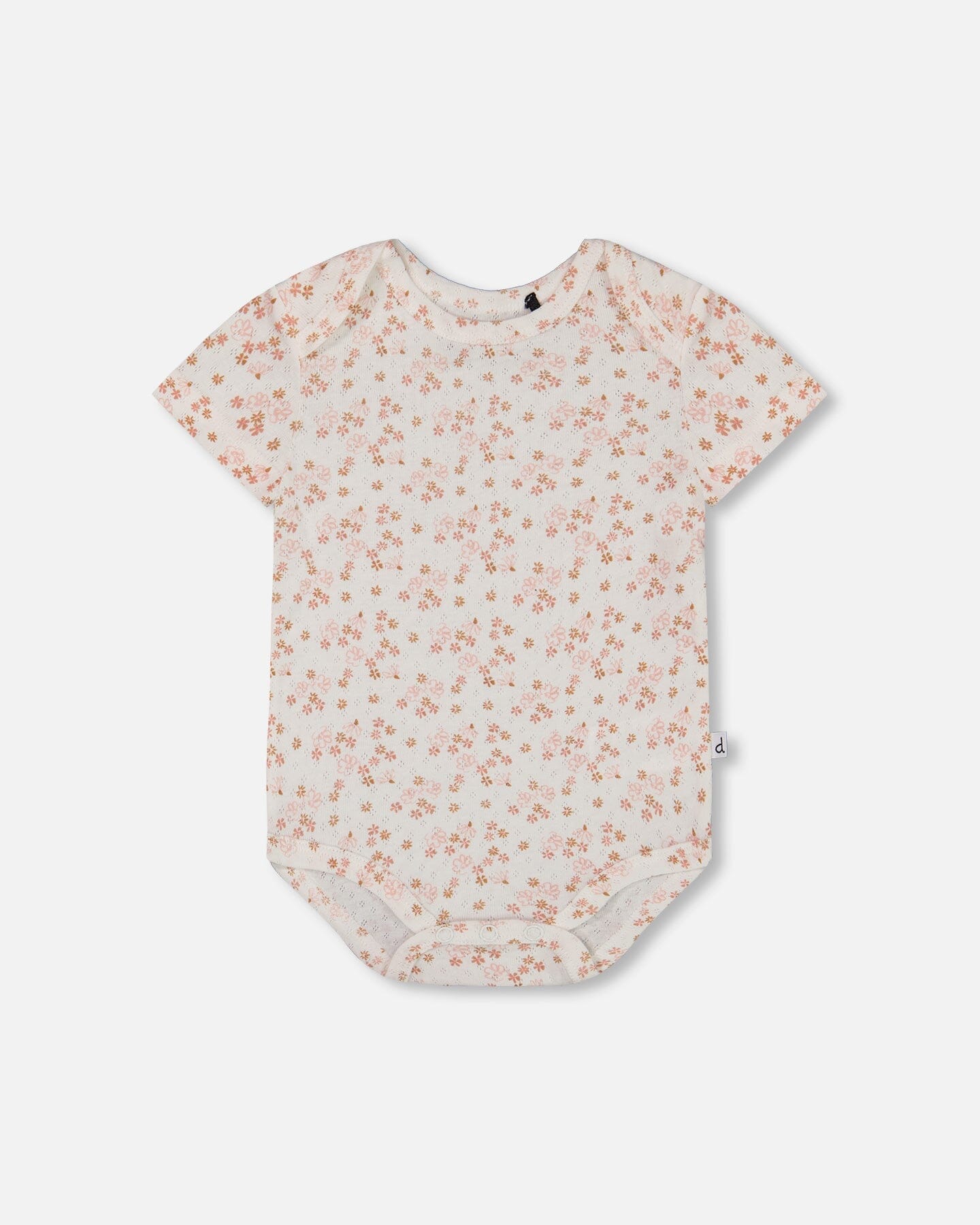 Organic Cotton Pointelle Onesie Printed White And Pink Flowers-0