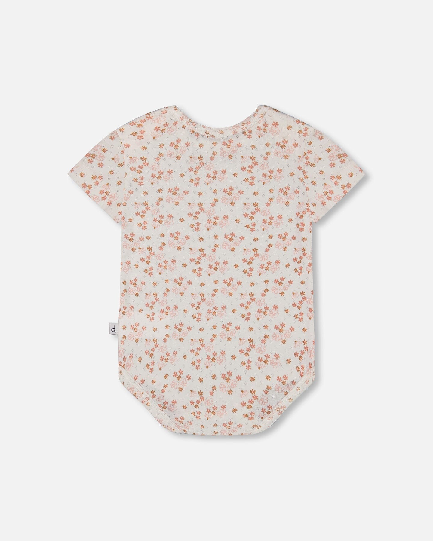 Organic Cotton Pointelle Onesie Printed White And Pink Flowers-2