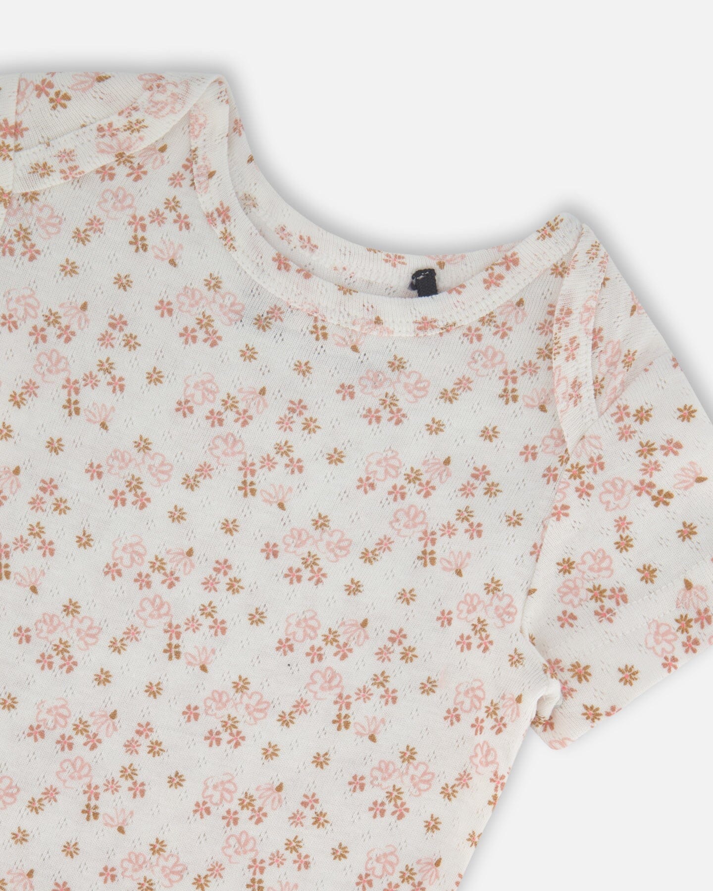 Organic Cotton Pointelle Onesie Printed White And Pink Flowers-3