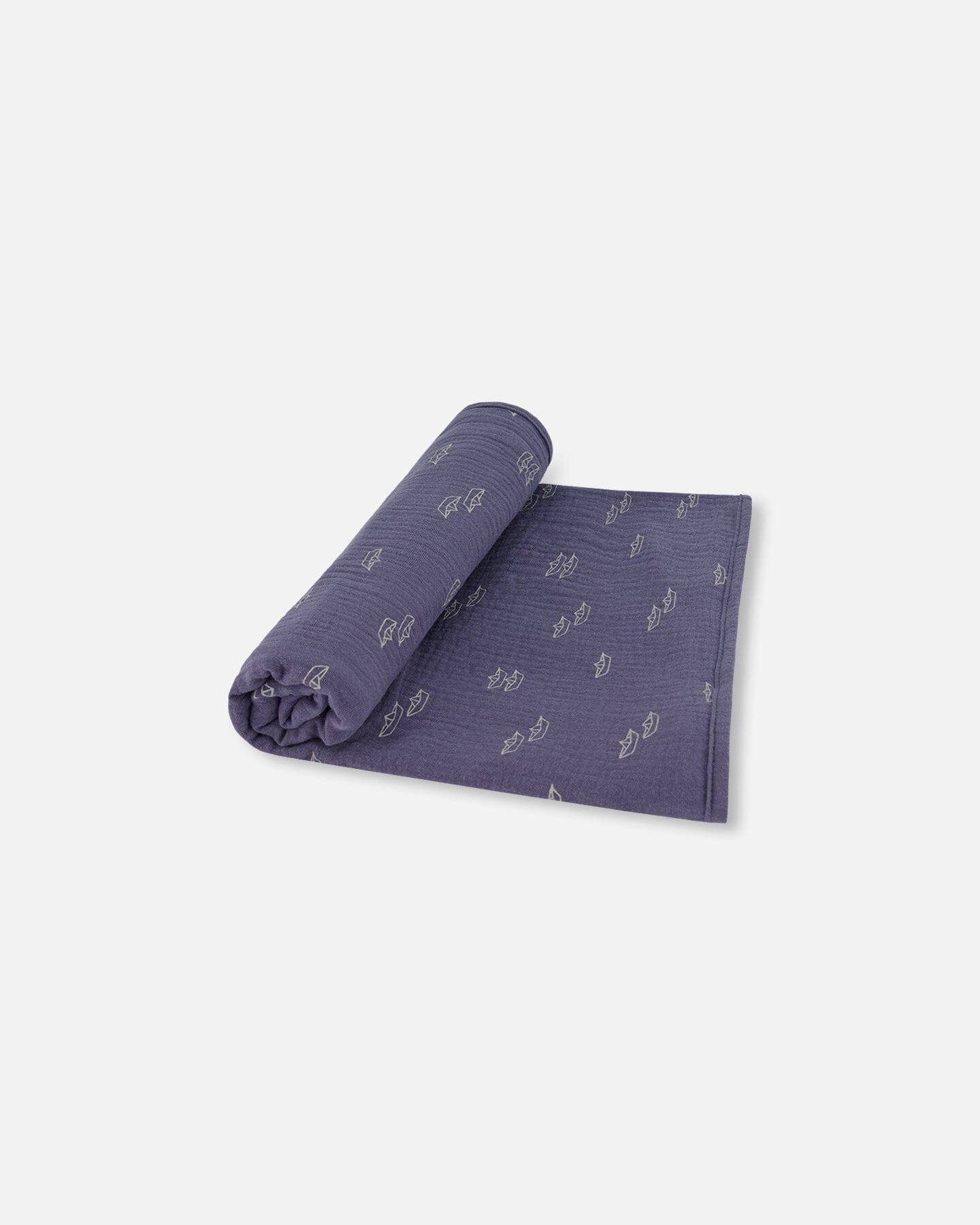 Printed Muslin Blanket Navy Blue Paper Boats-0