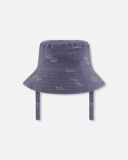 Printed Muslin Bucket Hat Navy Blue Paper Boats-2