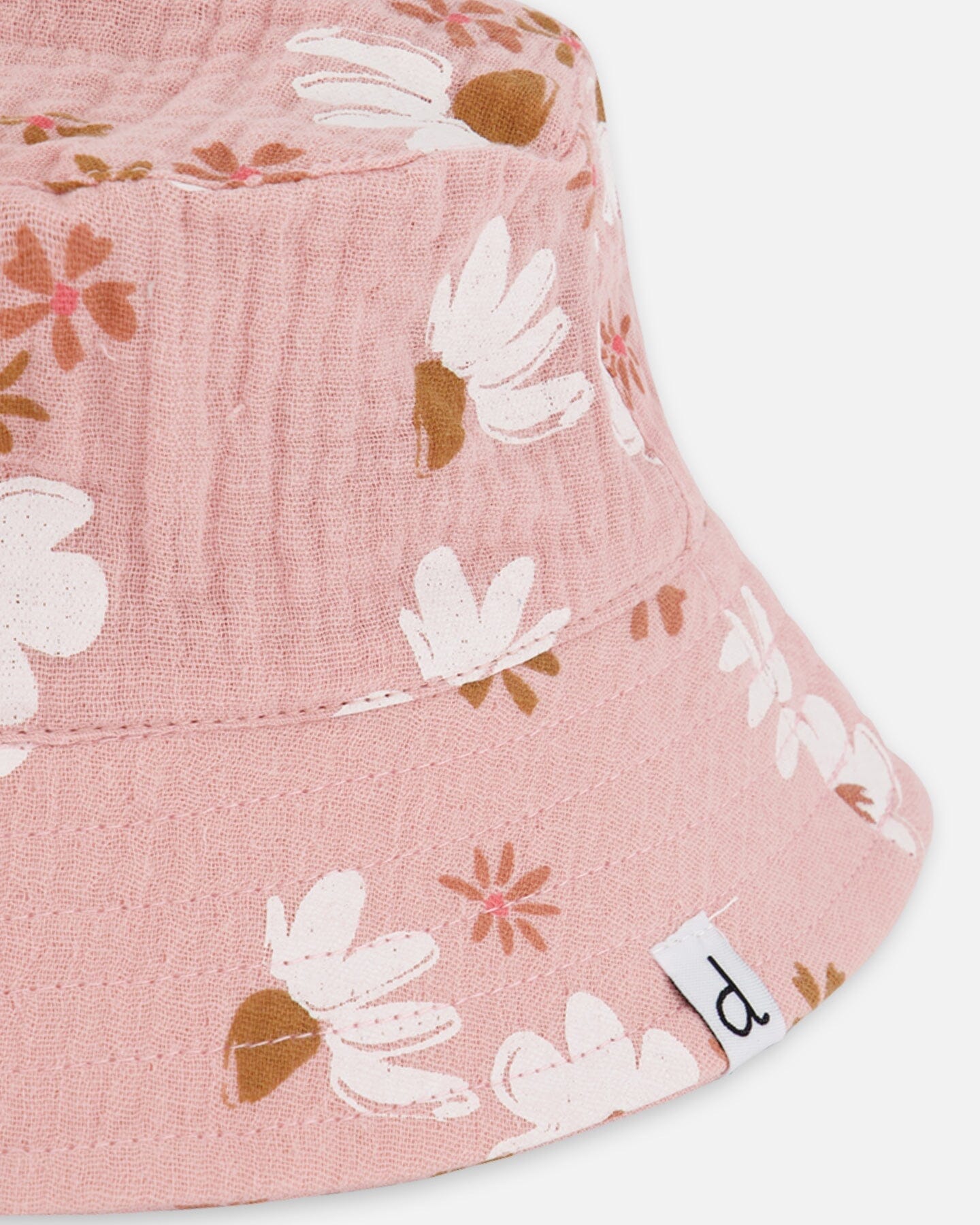 Printed Muslin Bucket Hat Pink And White Flowers-3