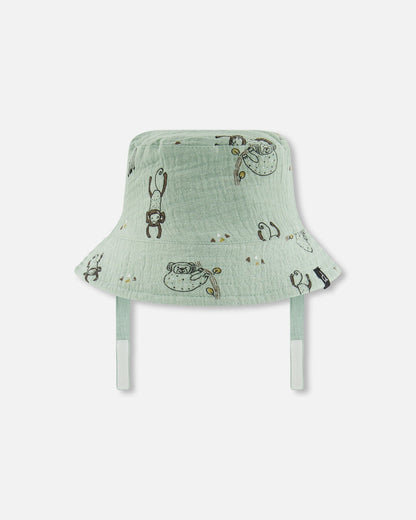 Printed Muslin Bucket Hat Sage Monkey-0