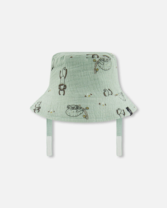 Printed Muslin Bucket Hat Sage Monkey-0