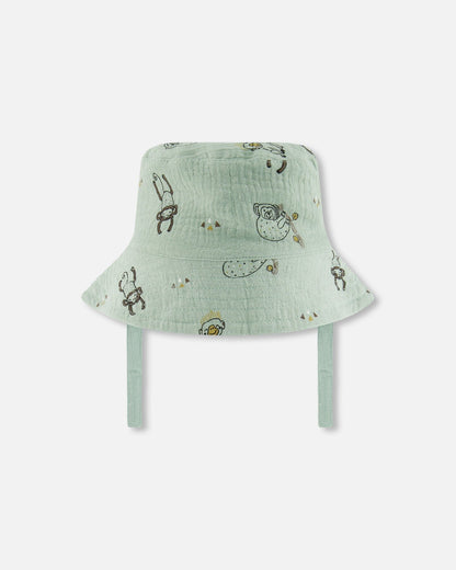 Printed Muslin Bucket Hat Sage Monkey-2