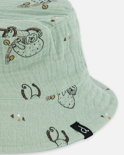Printed Muslin Bucket Hat Sage Monkey-3