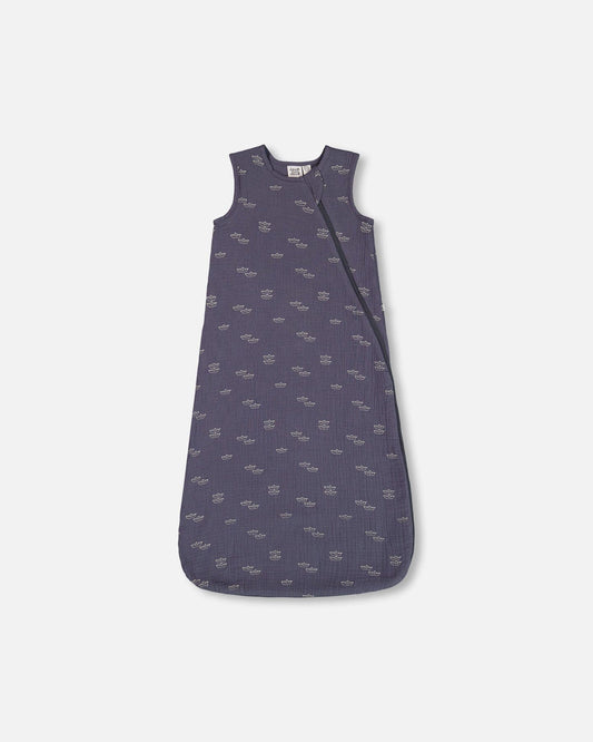 Printed Muslin Sleep Sack Navy Blue Paper Boats-0