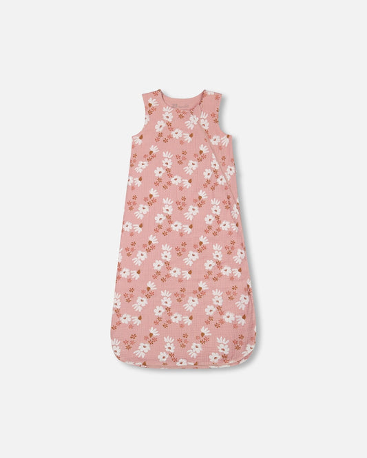 Printed Muslin Sleep Sack Pink And White Flowers-0