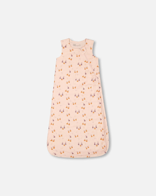 Printed Muslin Sleep Sack Peach With Pears-0