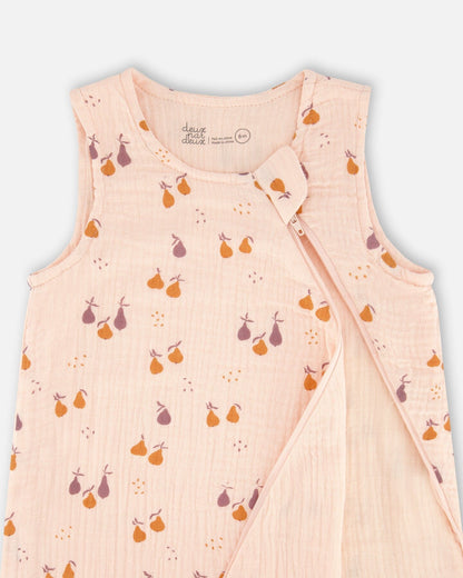 Printed Muslin Sleep Sack Peach With Pears-1