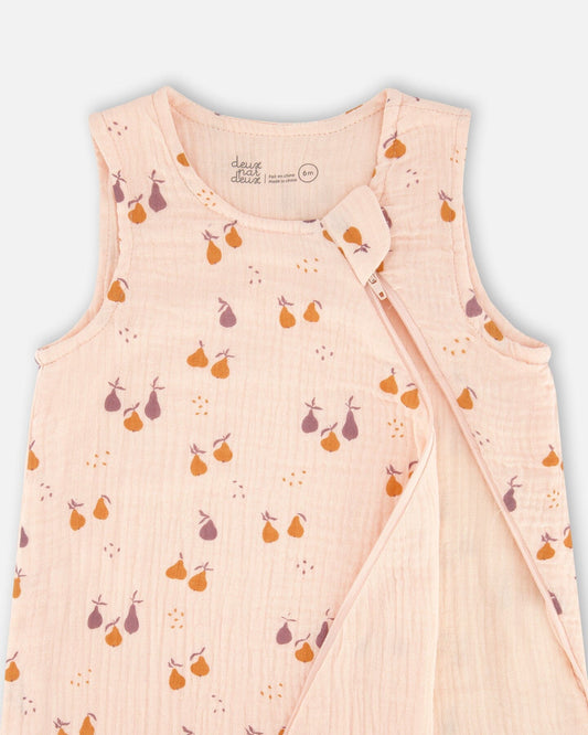 Printed Muslin Sleep Sack Peach With Pears-1