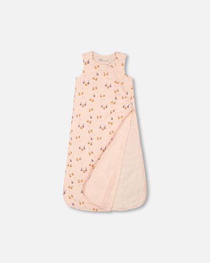 Printed Muslin Sleep Sack Peach With Pears-2