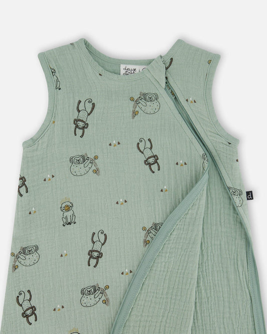 Printed Muslin Sleep Sack Sage Monkey-1