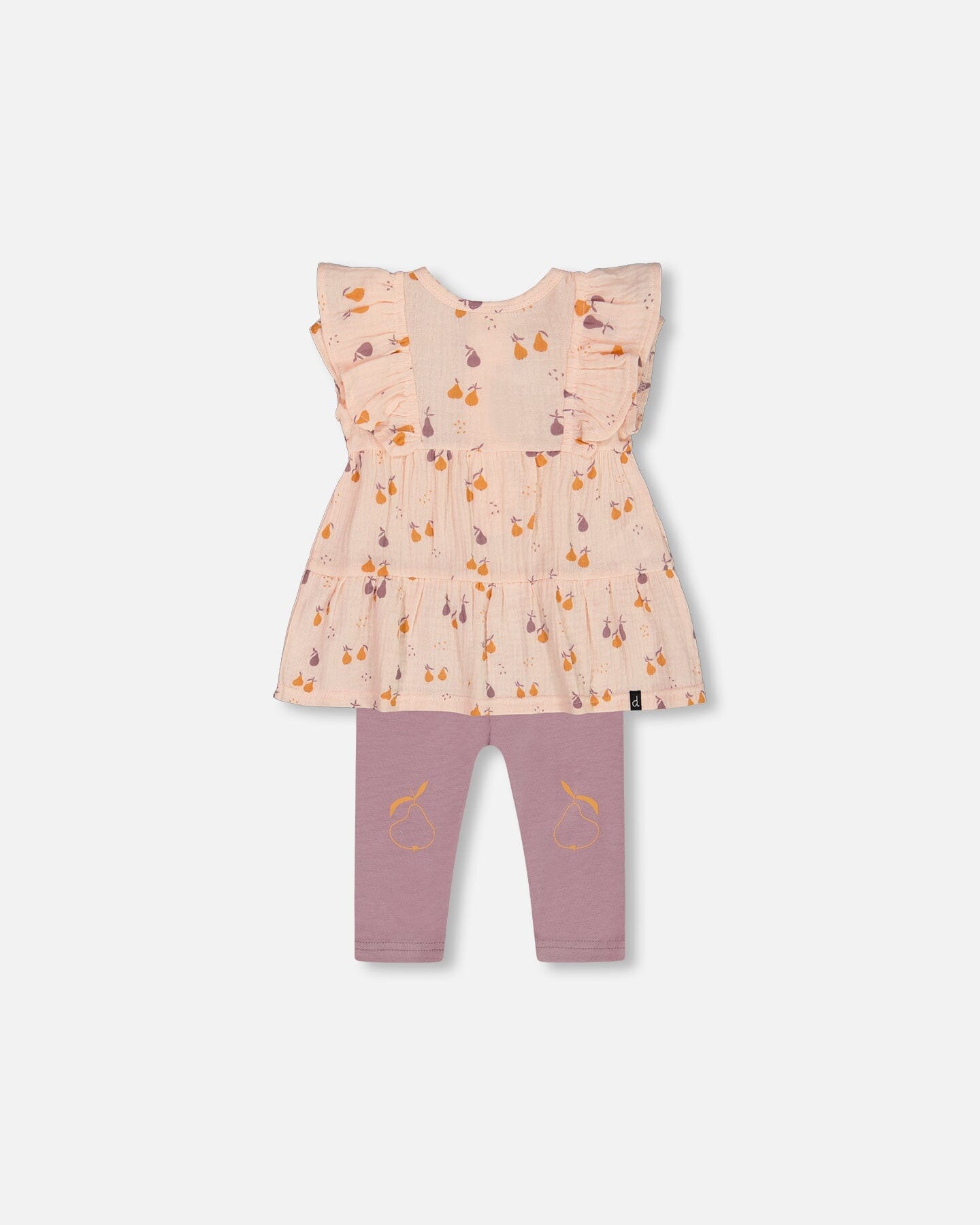 Printed Muslin Tunic And Organic Cotton Legging Set Peach With Pears And Purple-0