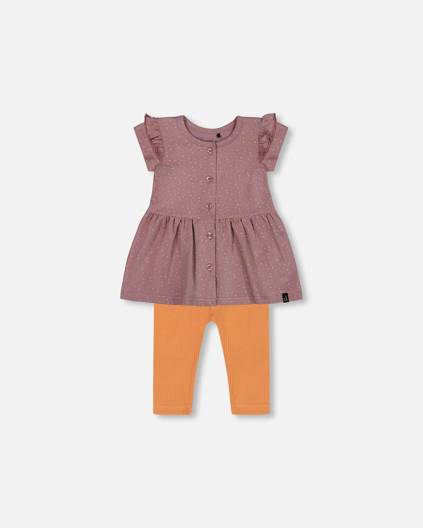 Printed Organic Cotton Dress And Solid Leggings Set Orange And Purple-0