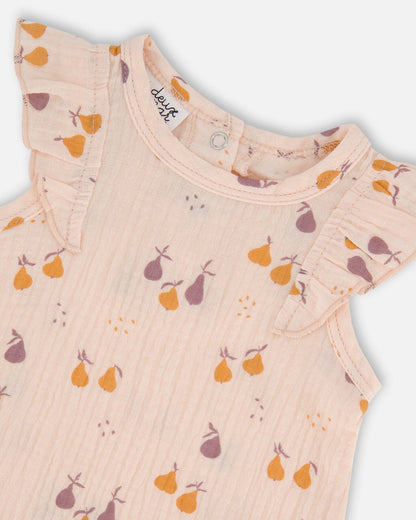 Printed Muslin Top And Bloomer Set Peach With Pears-2
