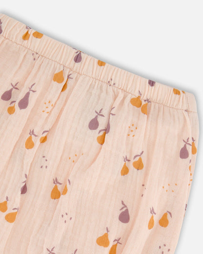 Printed Muslin Top And Bloomer Set Peach With Pears-3