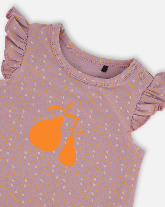 Printed Organic Cotton Top And Bloomer Set Purple With Pear Seeds-1