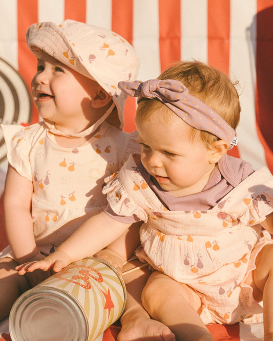 Printed Organic Cotton Dress And Bloomer Set Peach With Pears-1