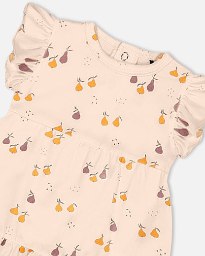 Printed Organic Cotton Dress And Bloomer Set Peach With Pears-3