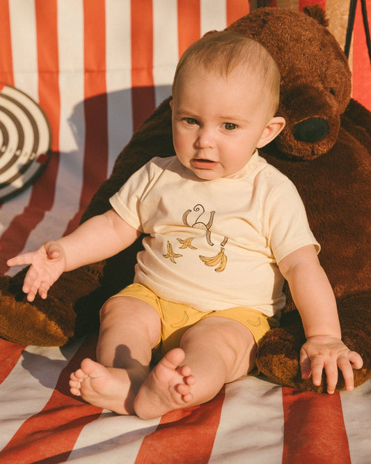 Printed Organic Cotton Top And Short Set Yellow Bananas And Off-White-1