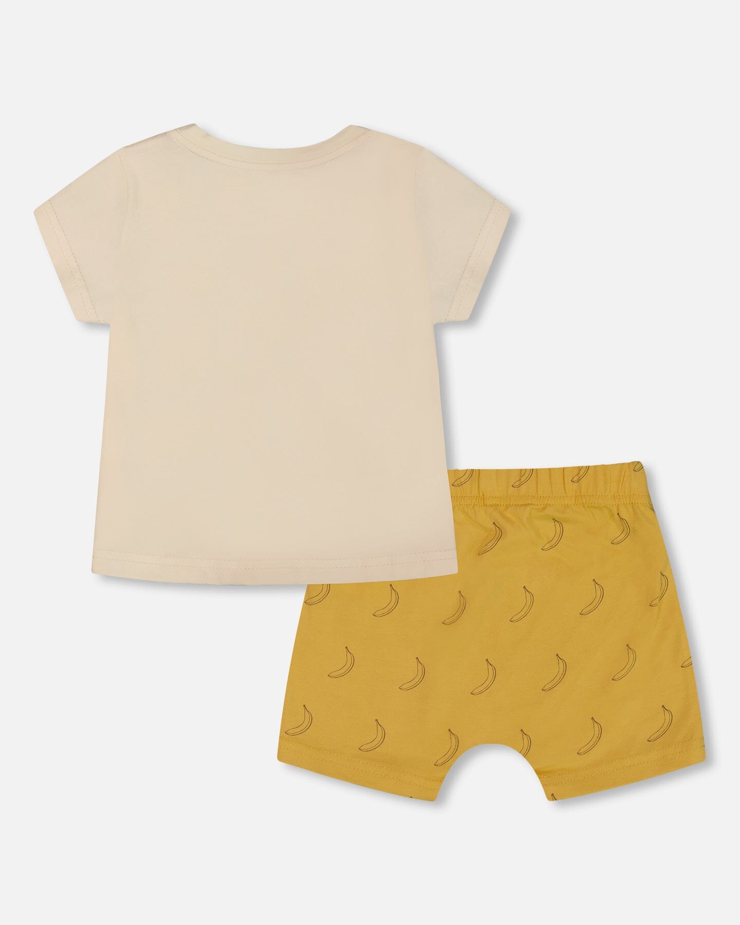 Printed Organic Cotton Top And Short Set Yellow Bananas And Off-White-2