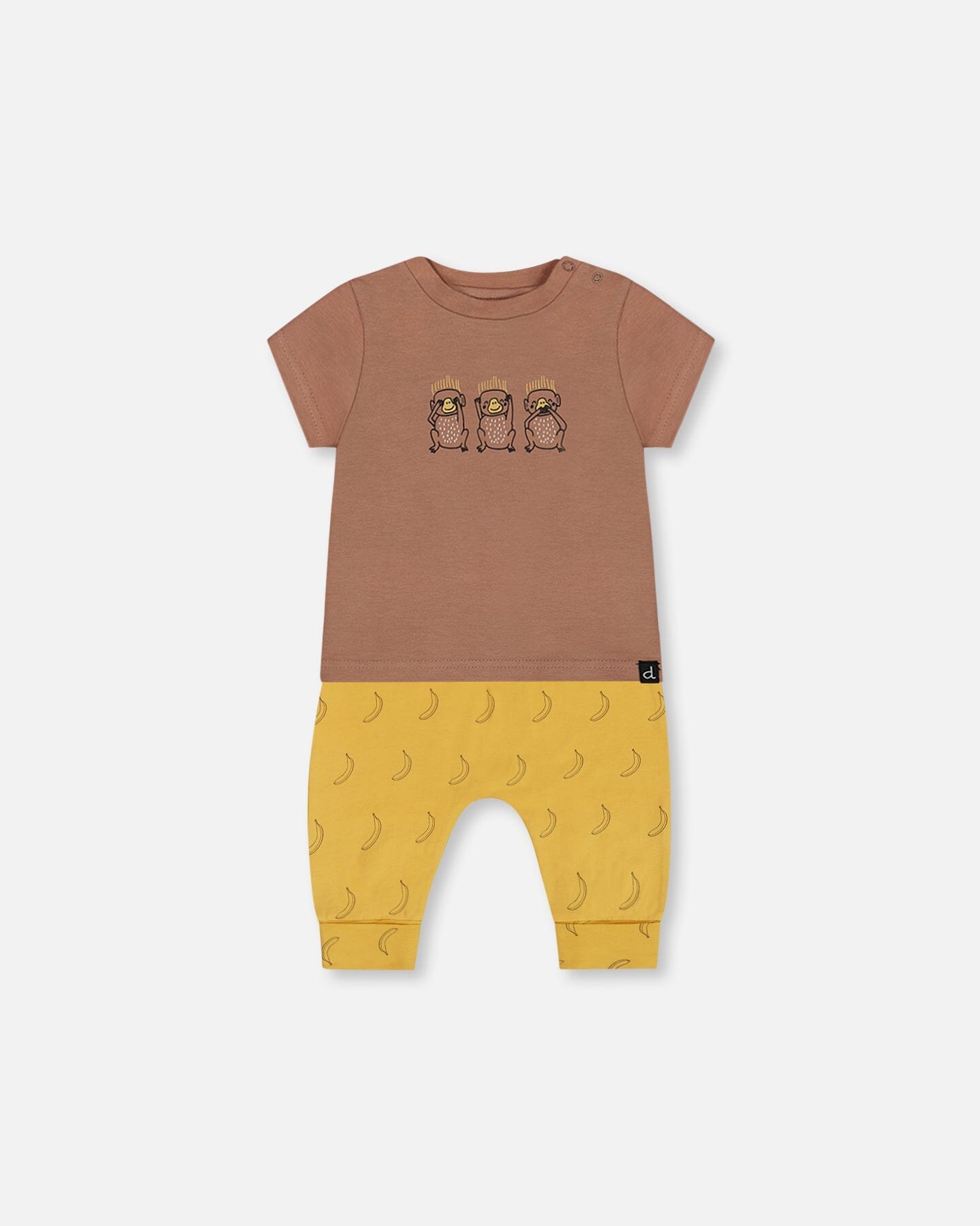 Printed Organic Cotton Top And Pant Set Yellow Bananas And Brown-0