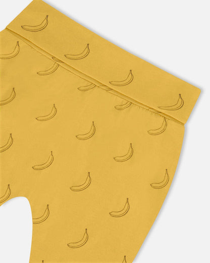Printed Organic Cotton Top And Pant Set Yellow Bananas And Brown-3