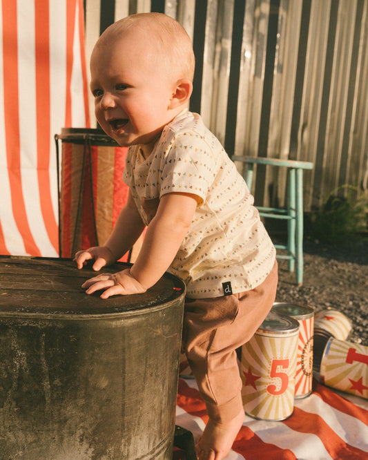 Printed Organic Cotton Top And Pant Set Brown, Beige, And Monkey-1