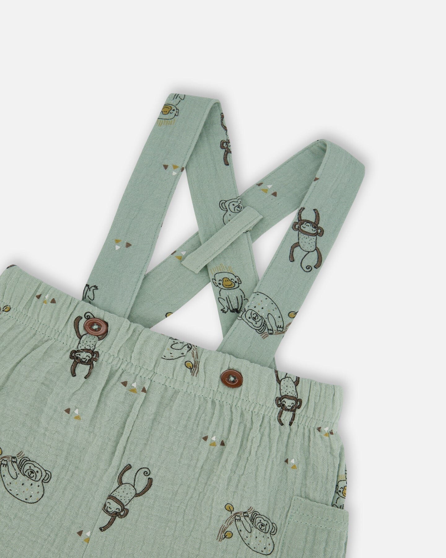 Printed Muslin Shortall And Organic Cotton Onesie Set Sage Monkey And Off-White-4