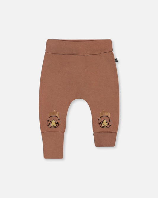Printed Organic Cotton Evolutive Pant Brown And Monkeys-0