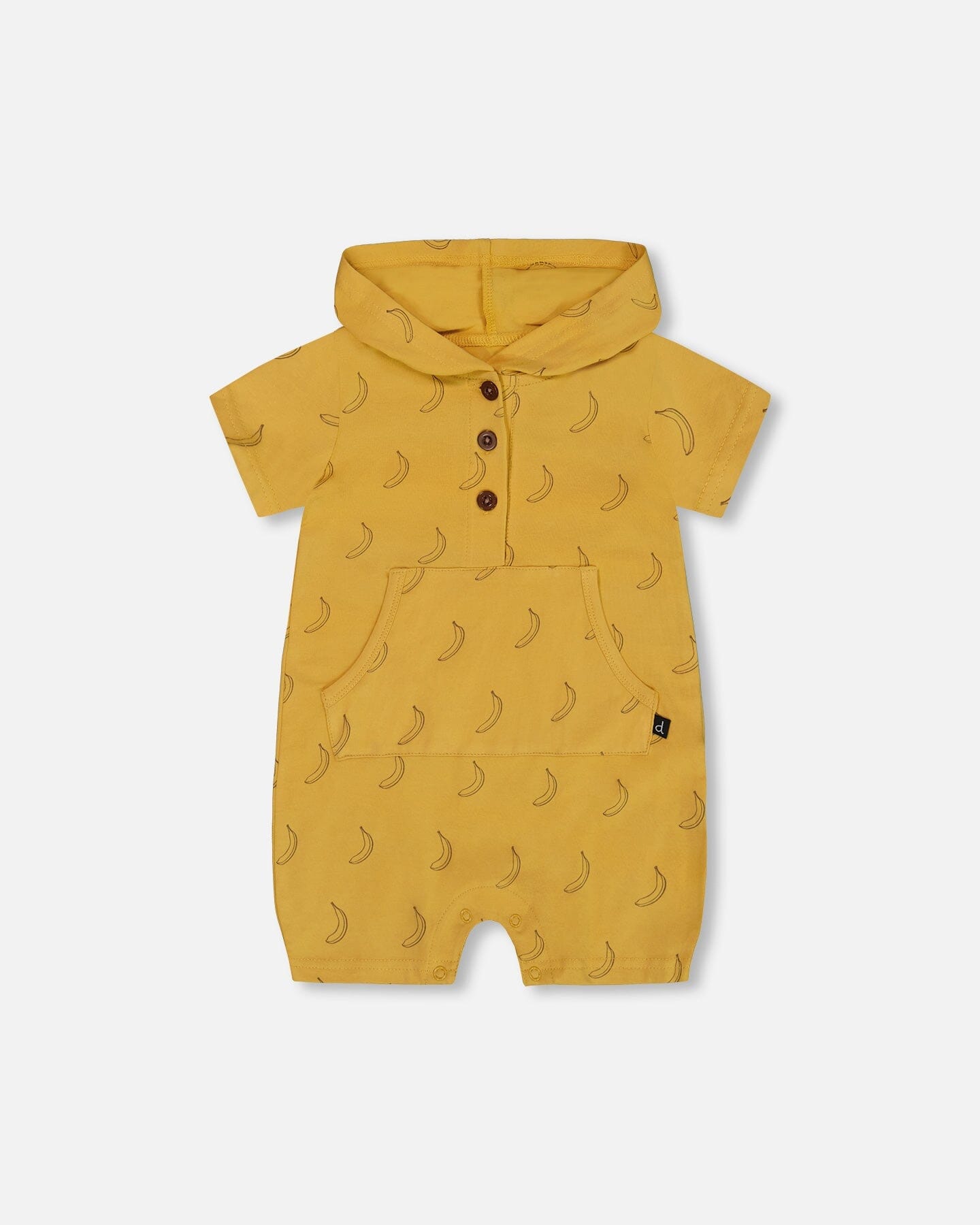 Printed Organic Cotton Hooded Romper Yellow Bananas-0