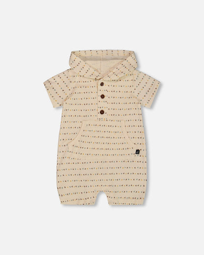 Printed Organic Cotton Hooded Romper Off-White-0
