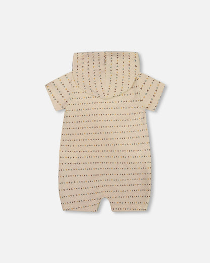 Printed Organic Cotton Hooded Romper Off-White-1