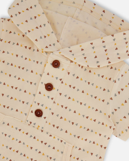 Printed Organic Cotton Hooded Romper Off-White-2