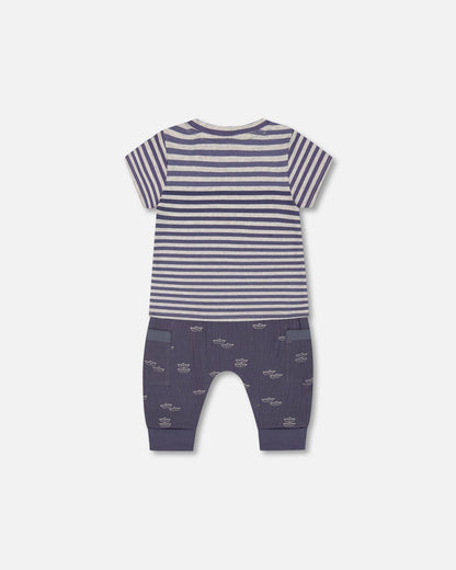 Organic Cotton Top And Muslin Pant Set Striped Navy-2