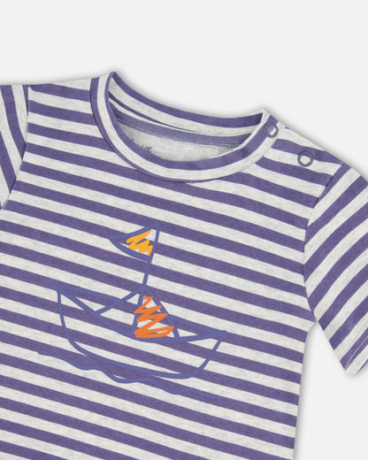 Organic Cotton Top And Muslin Pant Set Striped Navy-3