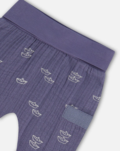 Organic Cotton Top And Muslin Pant Set Striped Navy-4