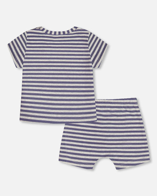 Organic Cotton Short Sleeve Top And Short Set Striped Navy-1