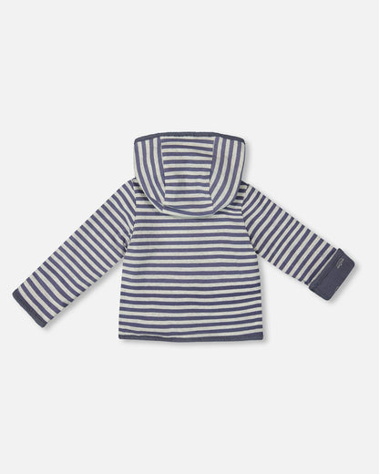 Reversible Organic Cotton Hooded Jacket Navy Striped Blue-4