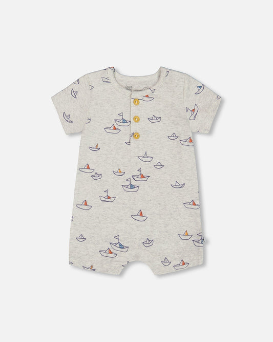 Organic Cotton Printed One-Piece Romper Little Paper Boats-0
