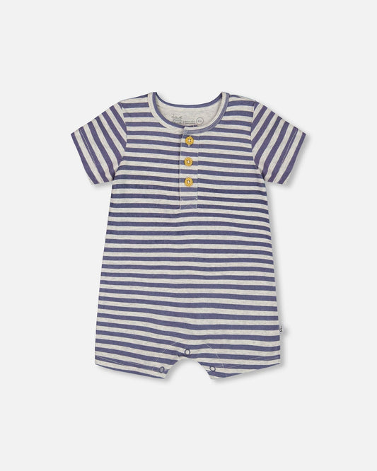 Organic Cotton Printed One-Piece Romper Striped Navy-0