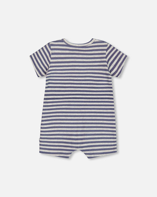 Organic Cotton Printed One-Piece Romper Striped Navy-1