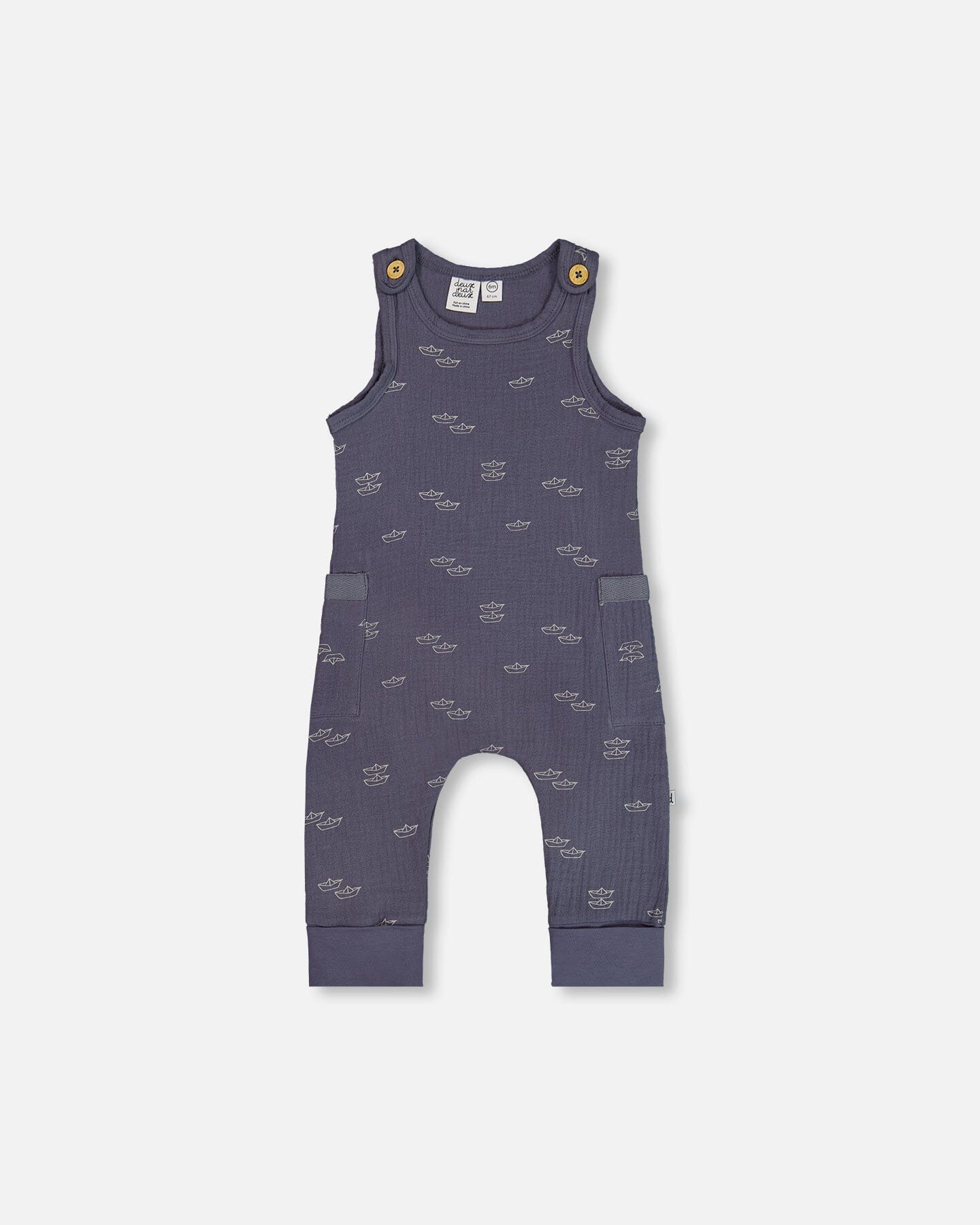 Printed Muslin One-Piece Jumpsuit Navy Blue Paper Boats-0