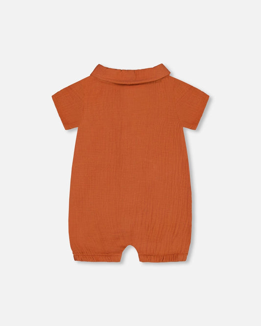 Short Sleeve Muslin Romper Terracotta-1