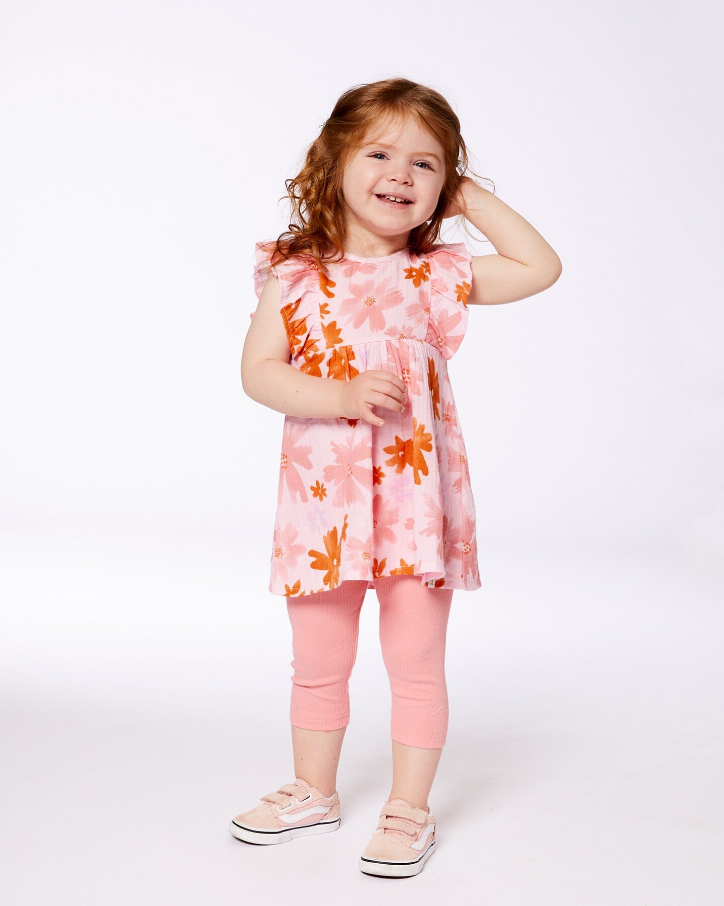 Printed Tunic And Solid Leggings Set Pink And Coral Flowers-4