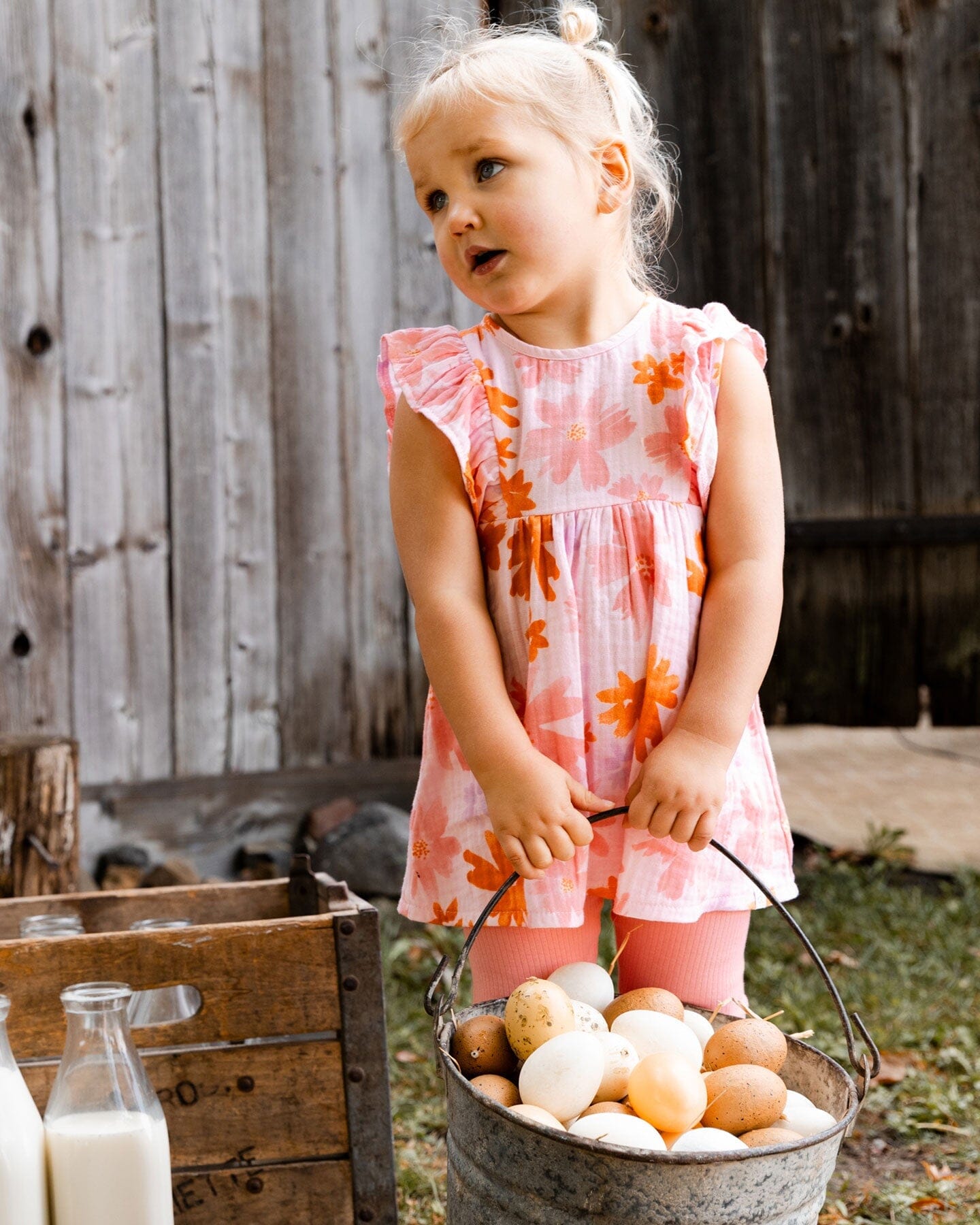 Printed Tunic And Solid Leggings Set Pink And Coral Flowers-1
