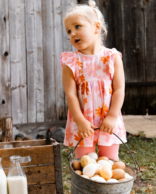 Printed Tunic And Solid Leggings Set Pink And Coral Flowers-1