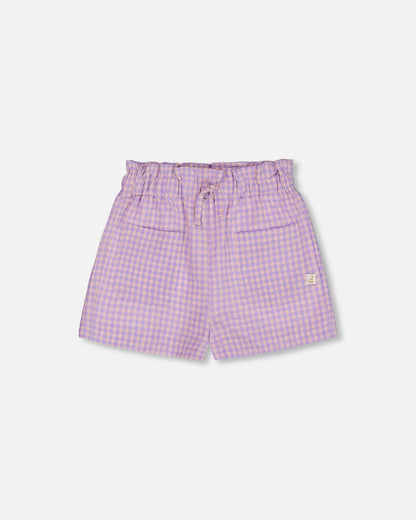 Printed Gingham Short Lilac And Pink-0
