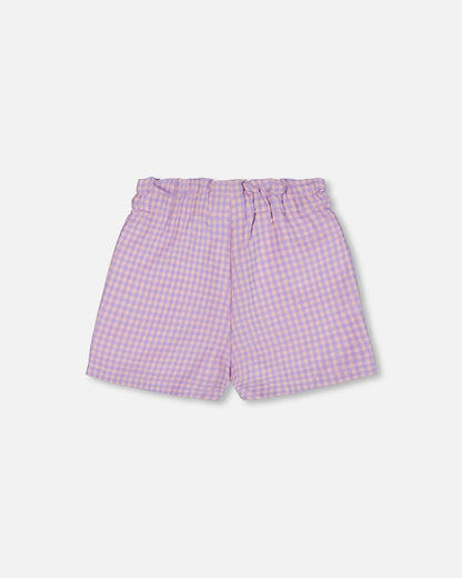 Printed Gingham Short Lilac And Pink-2